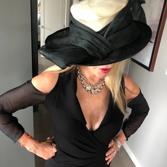 CACHE LBD Cold shoulder collar wrap Midi Dress zipper & gathers Stretch body S - Picture 10 of 15